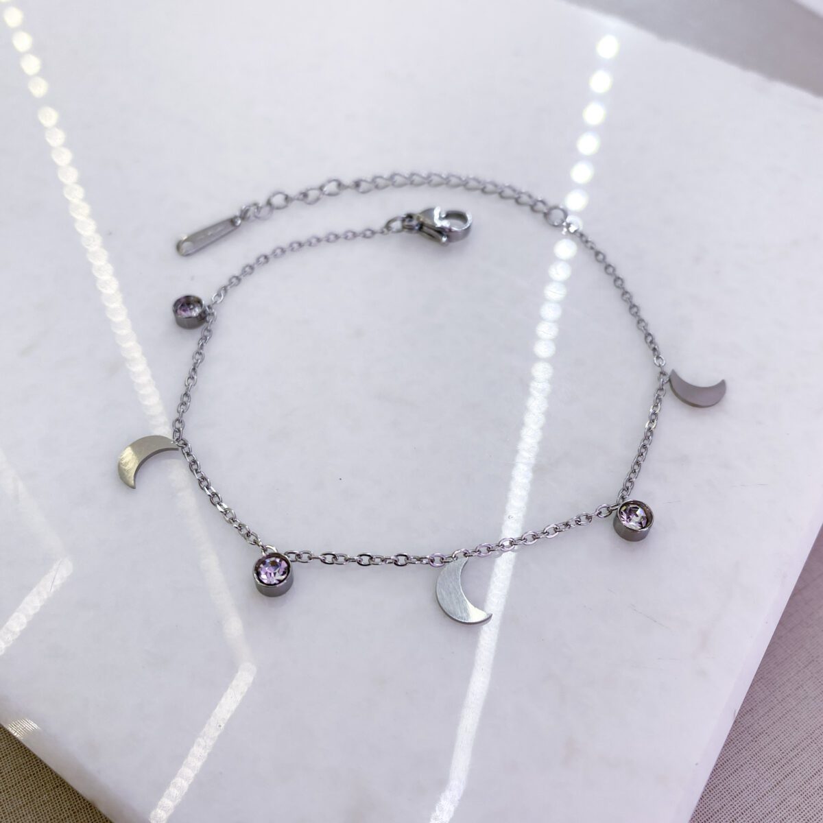 Pulseira lua ponto de luz prata - aço inoxidável