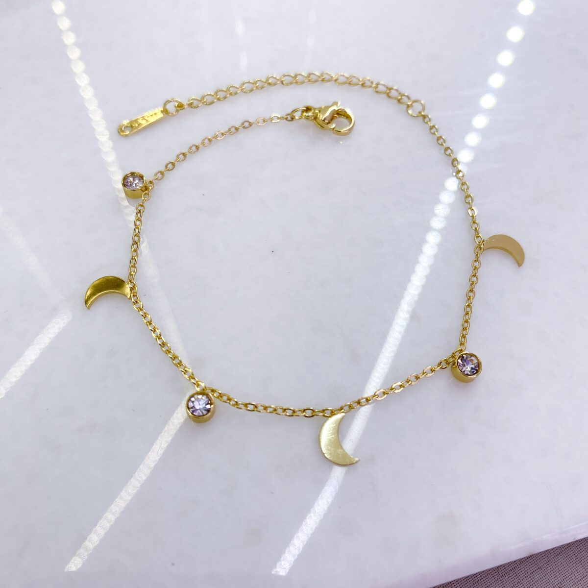 Pulseira lua ponto de luz dourada - aço inoxidável