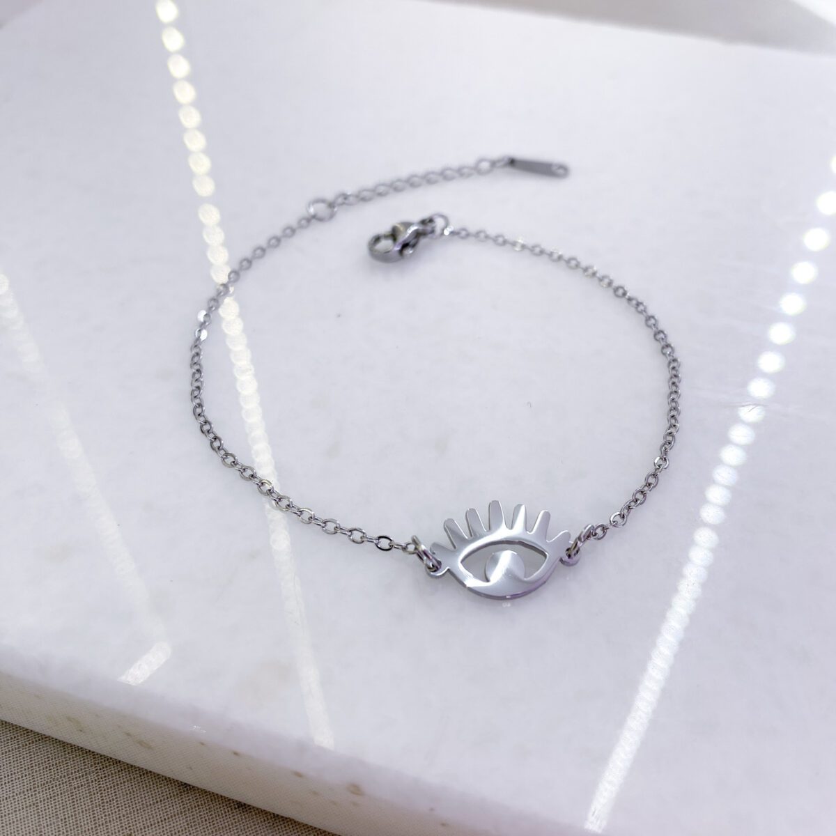 Pulseira olho grego minimalista prata - aço inoxidável